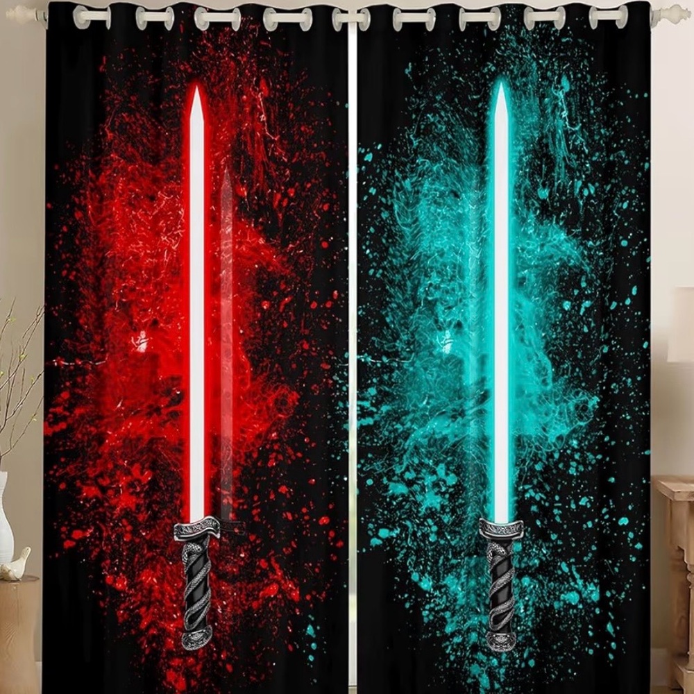 Dual Lightsaber Curtains - Red & Green